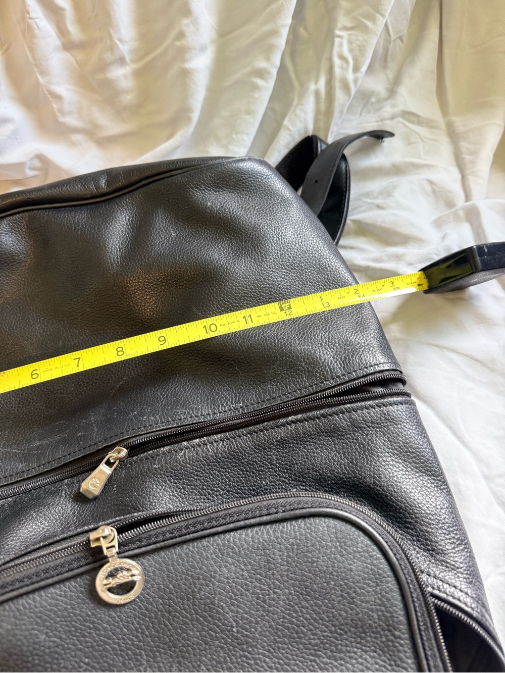 Longchamp Black Leather Backpack with Front Zip Pocket - Picture 8 of 10